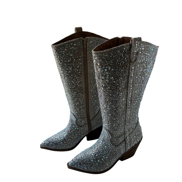 New without Box Western Silver  Sparkle Rhinestone Wide Calf Cowboy Boots - Picture 4 of 15